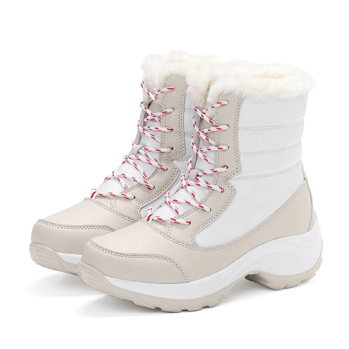 Women's Fur Lined Lace Up Snow Boots – Beige