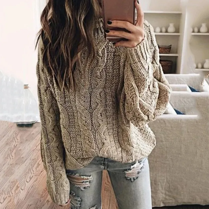 SELENA | WOMEN'S OFF THE SHOULDER SWEATER CABLE KNIT 1