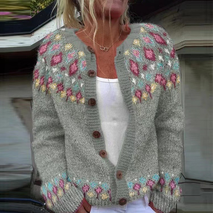 SELIN | WOMEN'S FLORAL FAIR ISLE CARDIGAN SWEATER KNIT WINTER 1