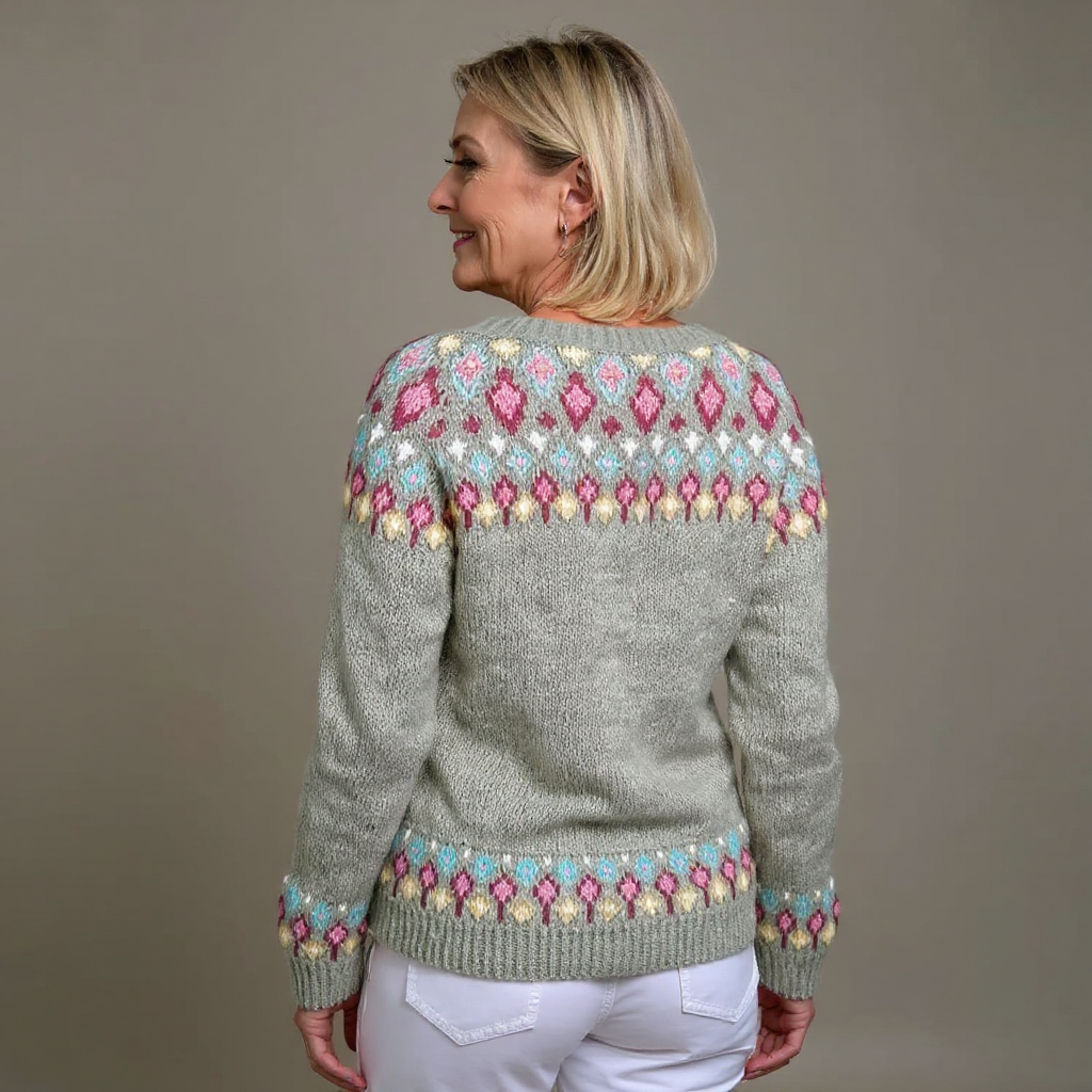 SELIN | WOMEN'S FLORAL FAIR ISLE CARDIGAN SWEATER KNIT WINTER 2