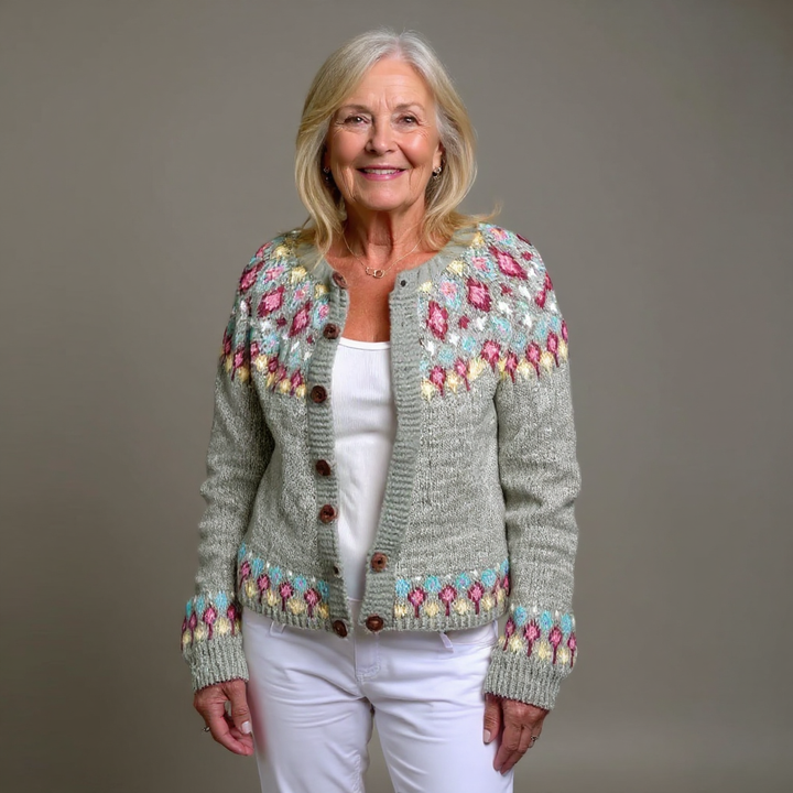 SELIN | WOMEN'S FLORAL FAIR ISLE CARDIGAN SWEATER KNIT WINTER 3