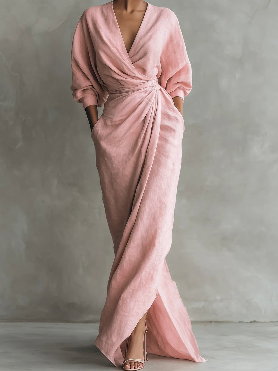 Seraphina - Elegant 3/4 Sleeve V-Neck Maxi Fall Dress 1
