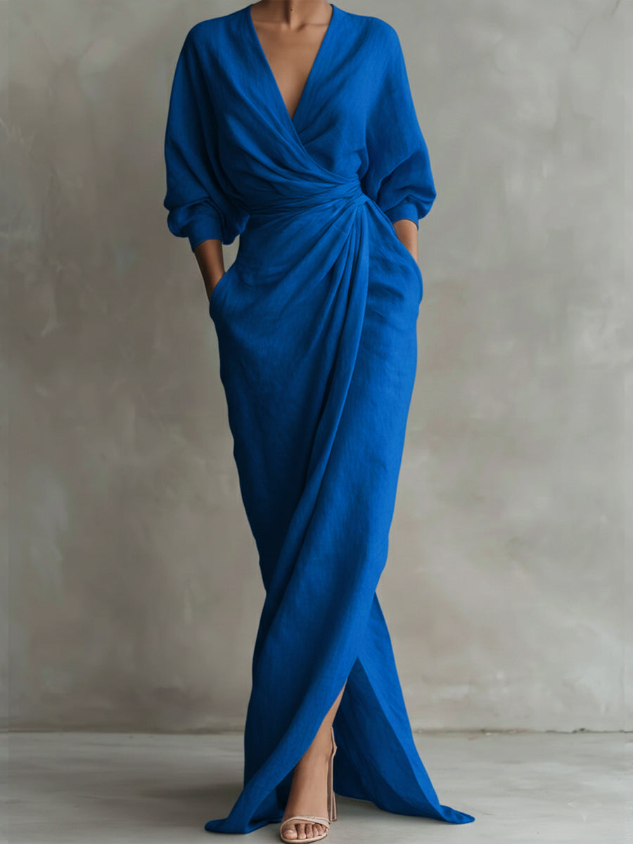 SERAPHINA - ELEGANT 3/4 SLEEVE V-NECK MAXI FALL DRESS 2