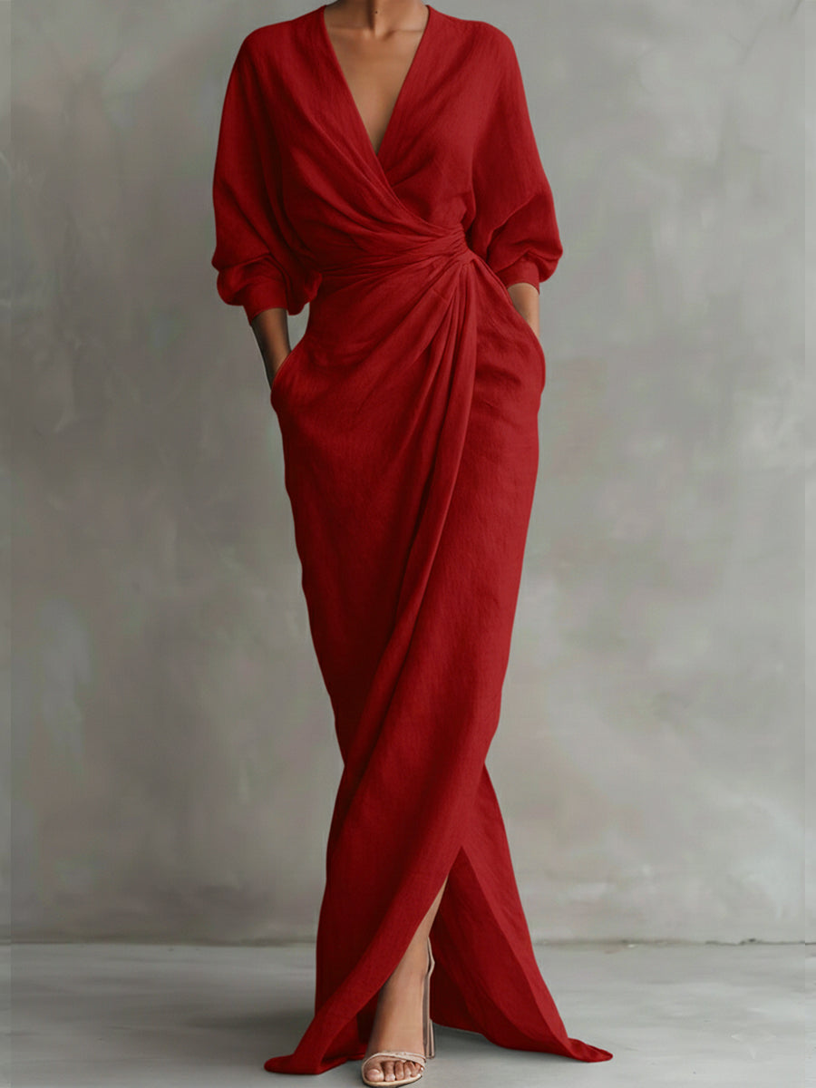 Seraphina - Elegant 3/4 Sleeve V-Neck Maxi Fall Dress 3