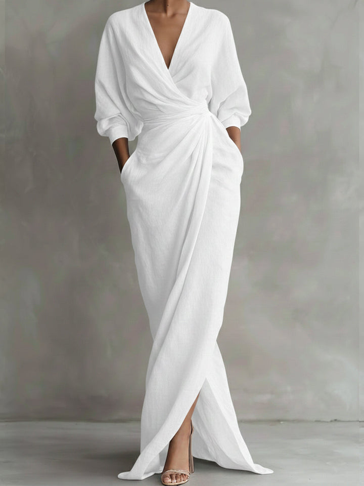 Seraphina - Elegant 3/4 Sleeve V-Neck Maxi Fall Dress 4