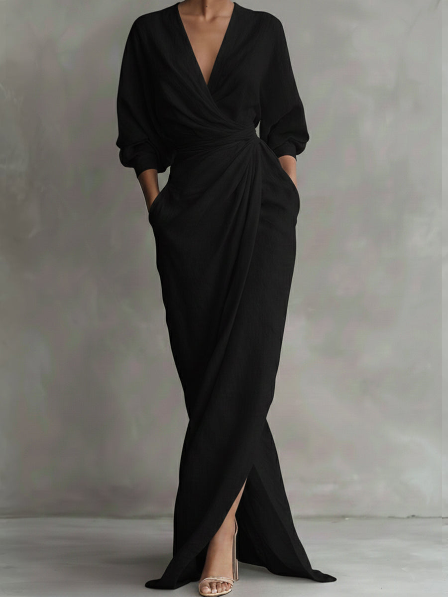Seraphina - Elegant 3/4 Sleeve V-Neck Maxi Fall Dress 5