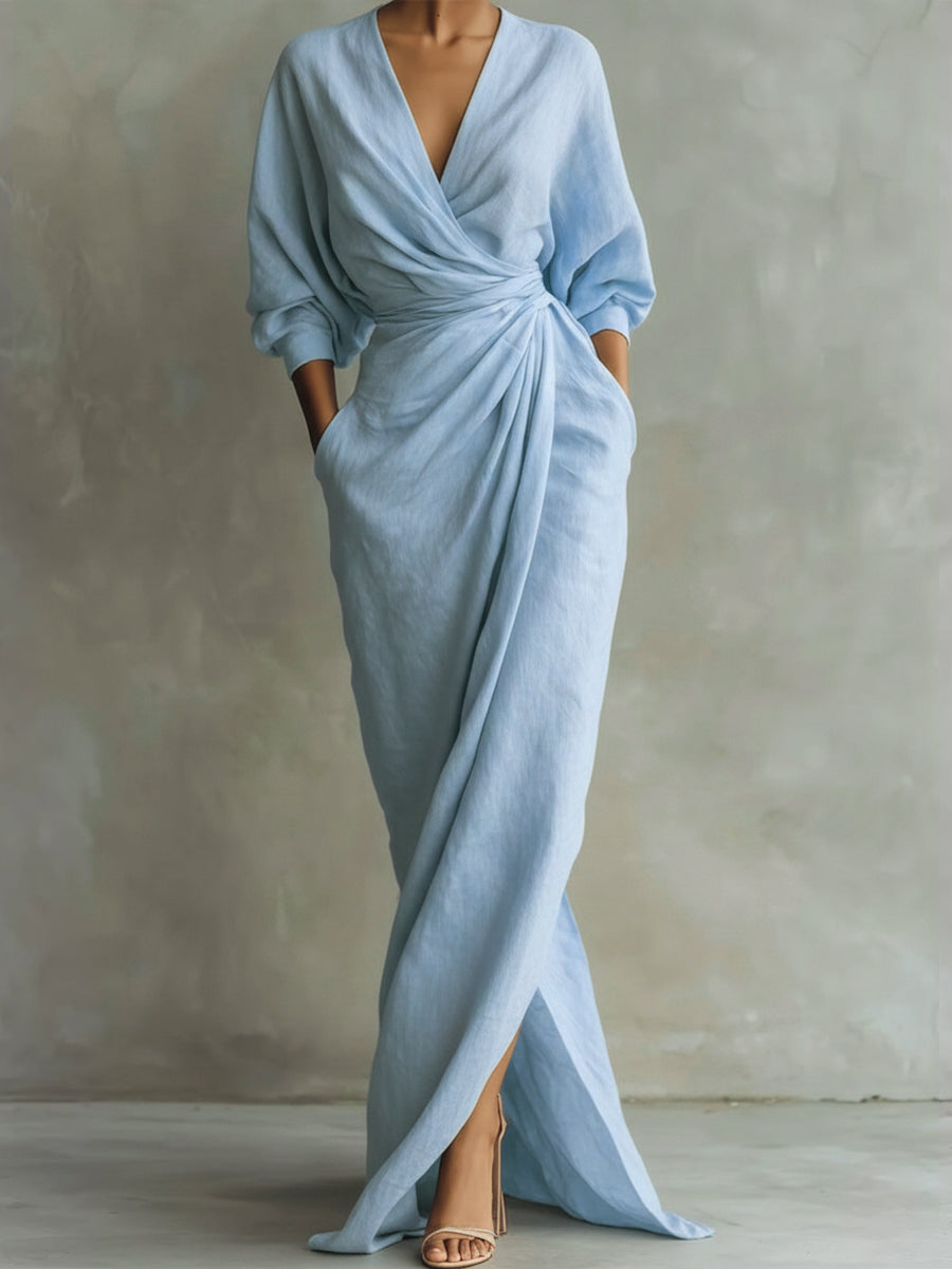 Seraphina - Elegant 3/4 Sleeve V-Neck Maxi Fall Dress 6