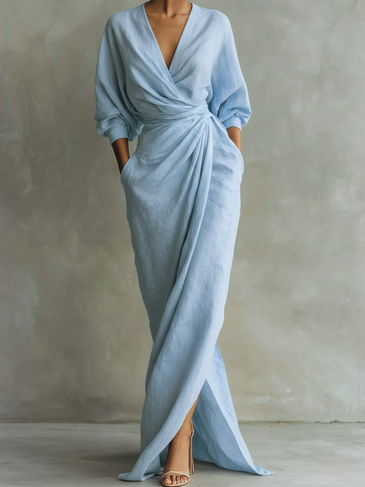 Seraphina - Elegant 3/4 Sleeve V-Neck Maxi Fall Dress 6