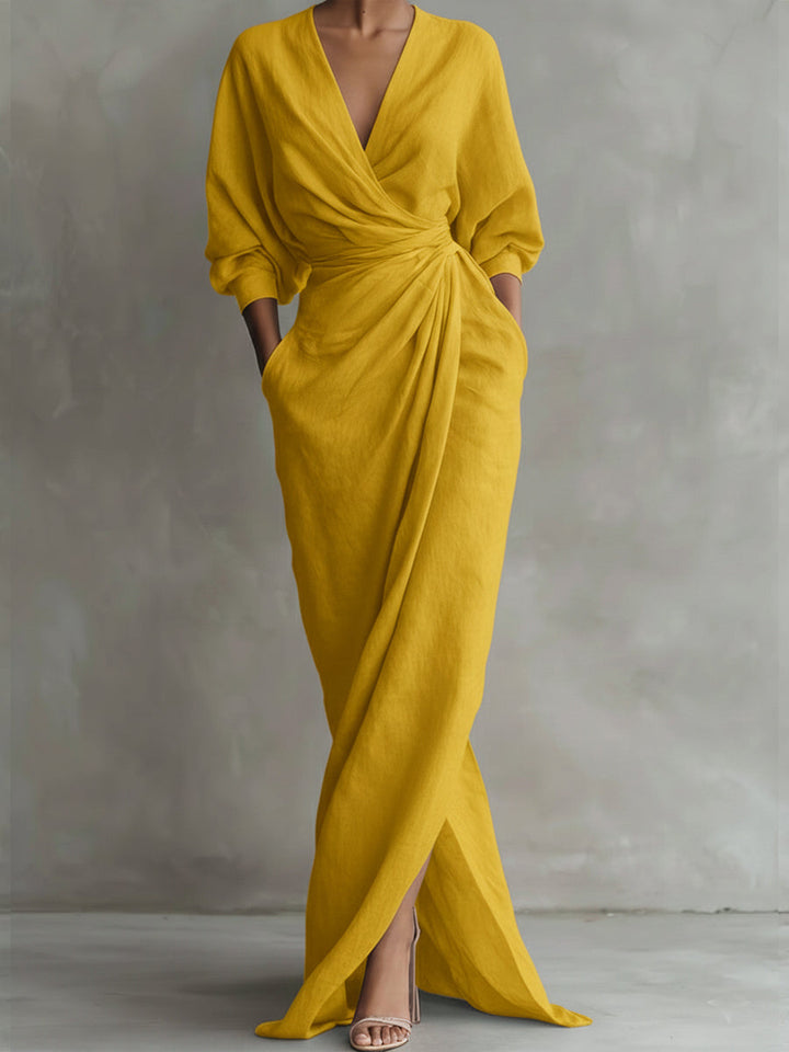 Seraphina - Elegant 3/4 Sleeve V-Neck Maxi Fall Dress 7