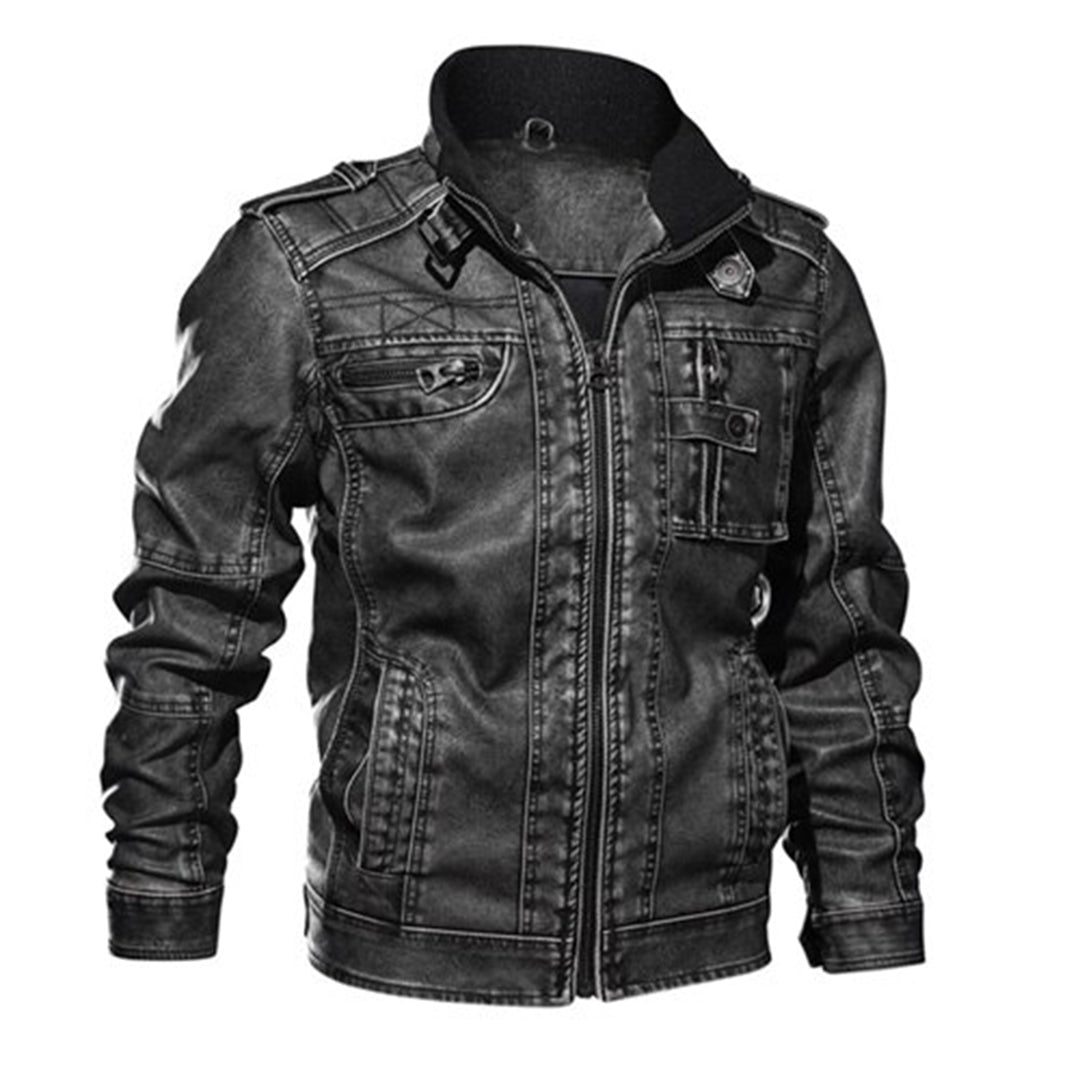 Men's Leather Biker Jacket – Detail View