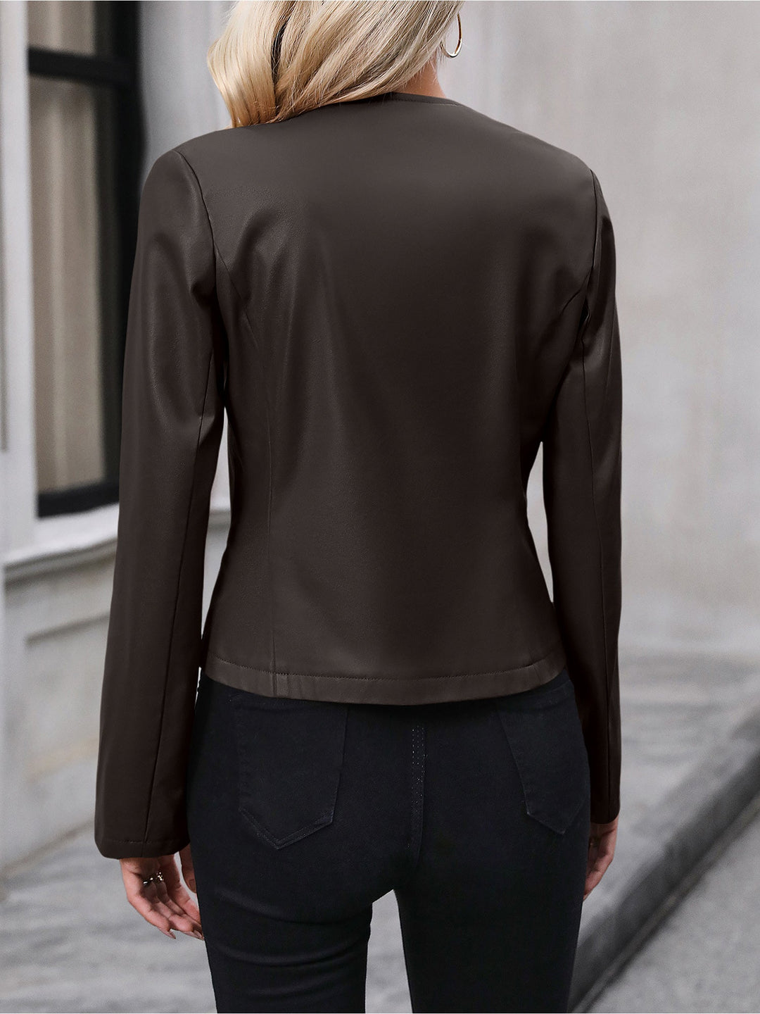 SIDONIE - CROPPED COLLARLESS FAUX LEATHER JACKET 11