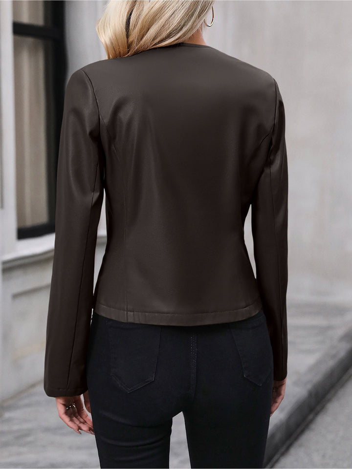 SIDONIE - CROPPED COLLARLESS FAUX LEATHER JACKET 11