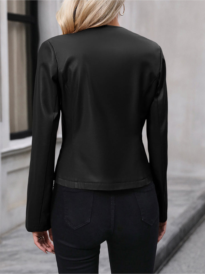 SIDONIE - CROPPED COLLARLESS FAUX LEATHER JACKET 5