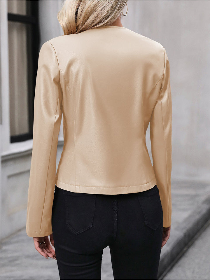 SIDONIE - CROPPED COLLARLESS FAUX LEATHER JACKET 7