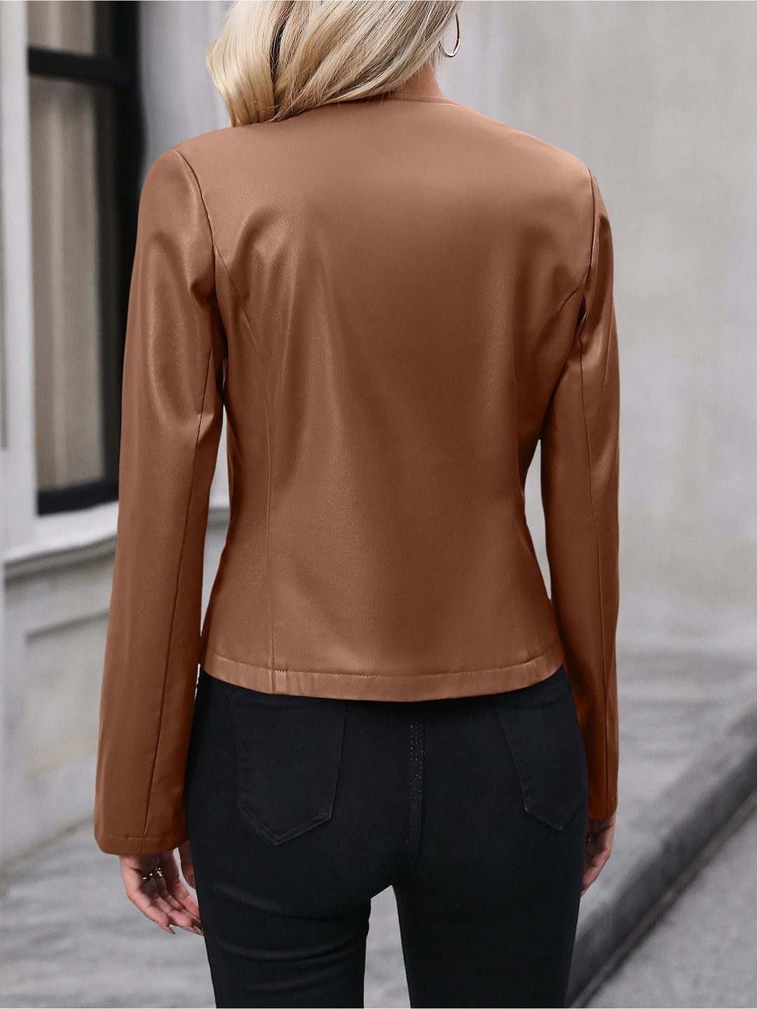 SIDONIE - CROPPED COLLARLESS FAUX LEATHER JACKET 9