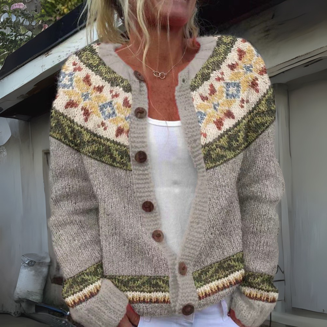 SIENNA | WOMEN'S FLORAL CARDIGAN SWEATER FAIR ISLE KNIT BUTTON 1