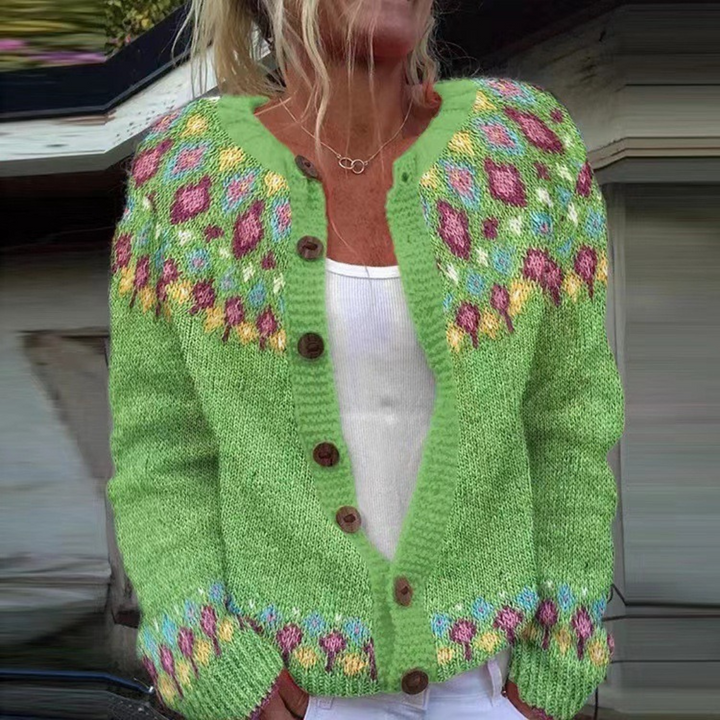 SILJE | WOMEN'S FLORAL FAIR ISLE CARDIGAN SWEATER KNIT WINTER 1