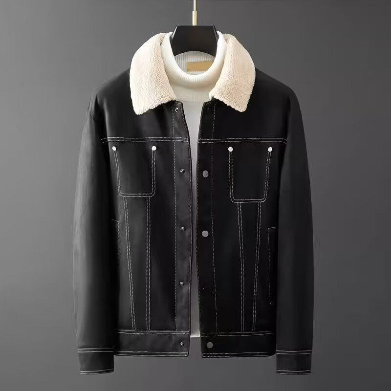 Men's Faux Suede Sherpa Trucker Jacket – Black