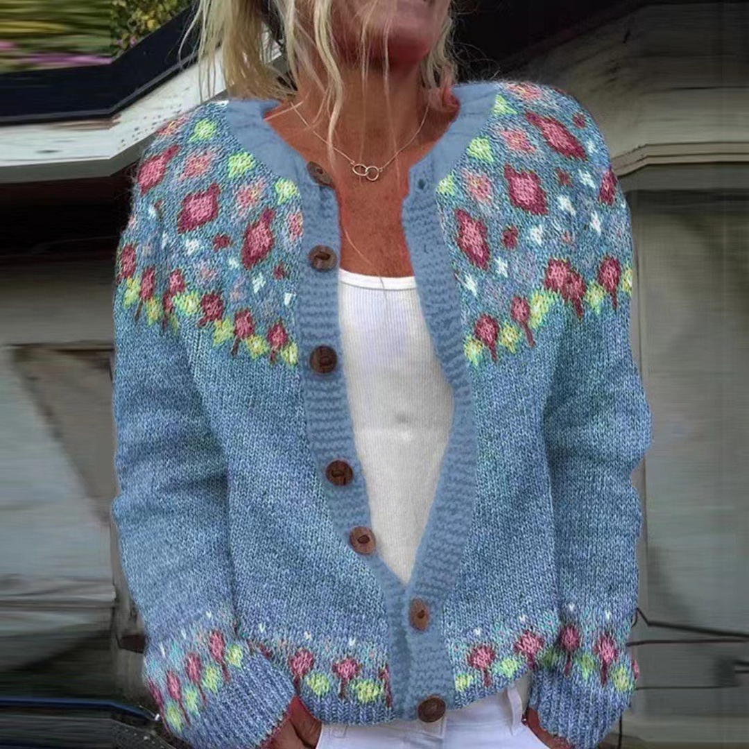 SIRI | WOMEN'S FLORAL CARDIGAN SWEATER FAIR ISLE KNIT BUTTON 1