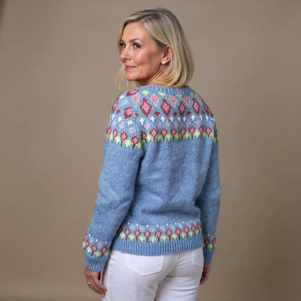 SIRI | WOMEN'S FLORAL CARDIGAN SWEATER FAIR ISLE KNIT BUTTON 2