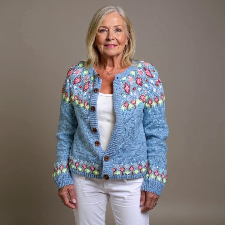 SIRI | WOMEN'S FLORAL CARDIGAN SWEATER FAIR ISLE KNIT BUTTON 3