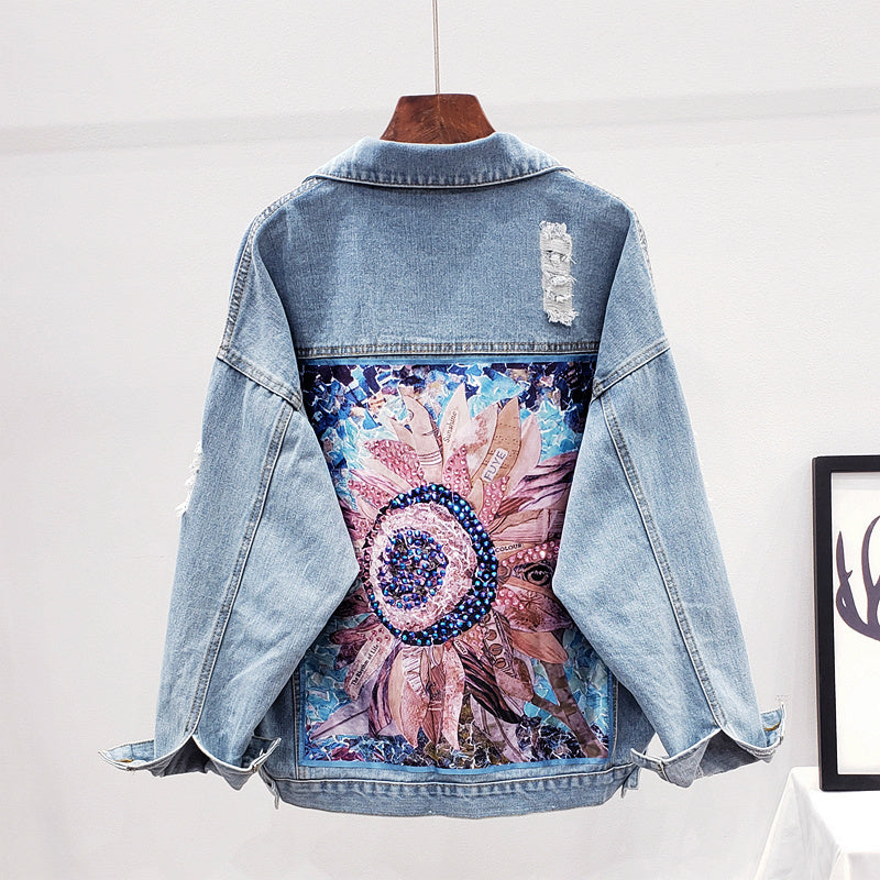 SOLENE - PRINTED BACK DENIM JACKET 4