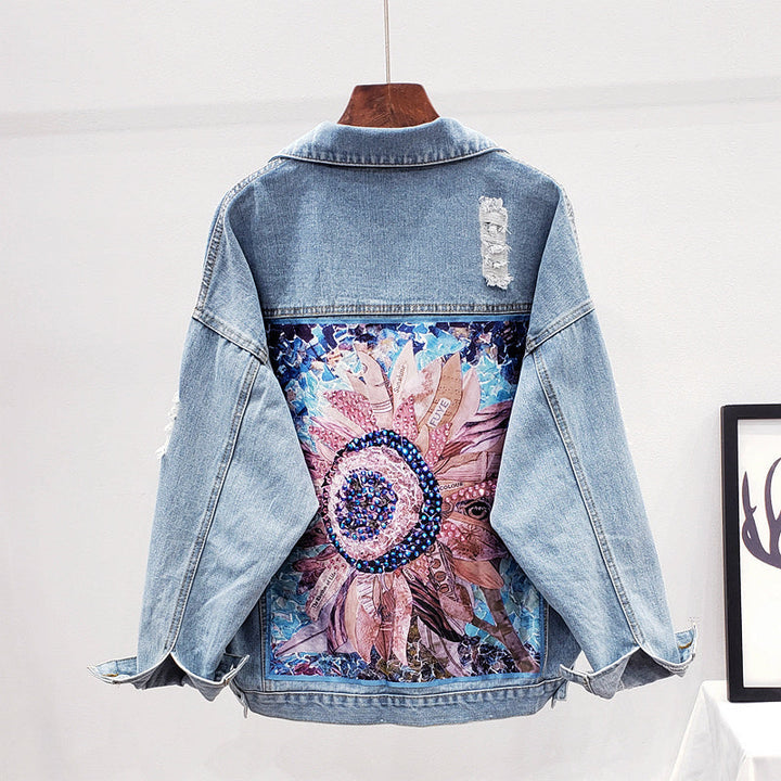 SOLENE - PRINTED BACK DENIM JACKET 4