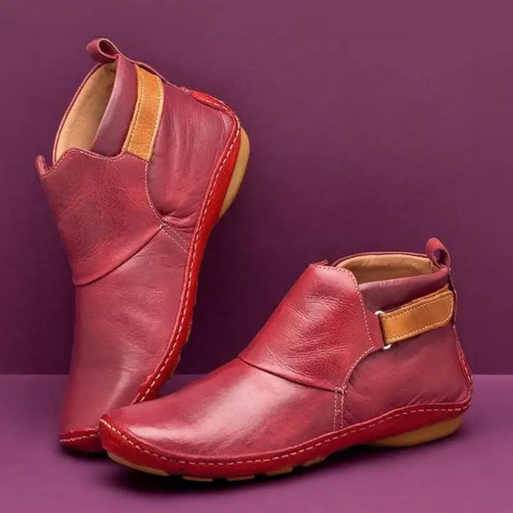 Women's Orthopedic Leather Ankle Boots – Red