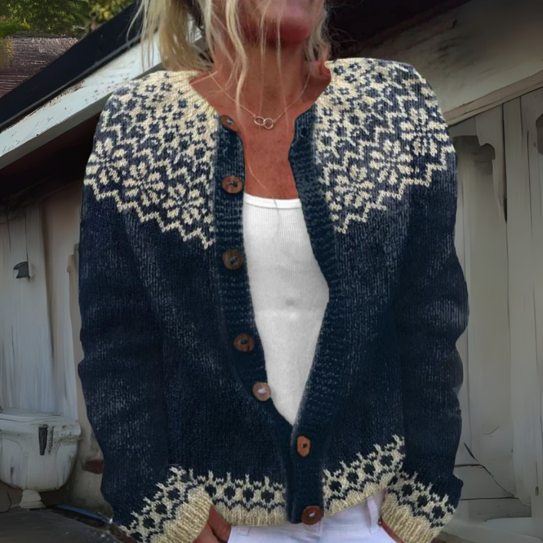 SOLVEJ | WOMEN'S SNOWFLAKE FAIR ISLE CARDIGAN SWEATER CHRISTMAS KNIT 1