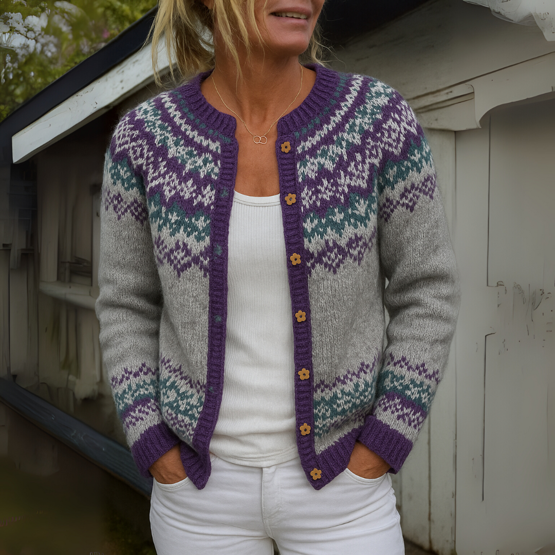 STINA | WOMEN'S SNOWFLAKE FAIR ISLE CARDIGAN SWEATER CHRISTMAS KNIT 1