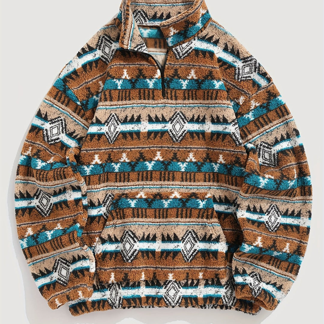 SYLVAIN | MEN'S AZTEC SHERPA QUARTER ZIP FLEECE PULLOVER 1