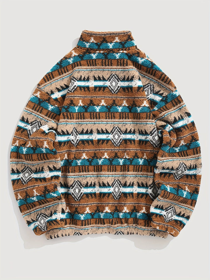 SYLVAIN | MEN'S AZTEC SHERPA QUARTER ZIP FLEECE PULLOVER 5