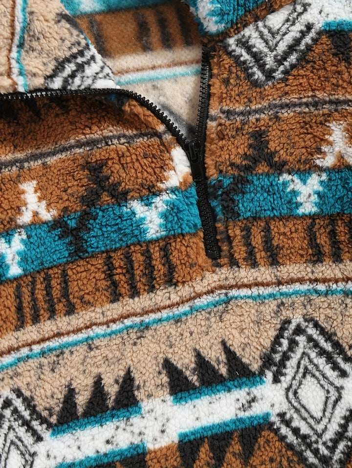 SYLVAIN | MEN'S AZTEC SHERPA QUARTER ZIP FLEECE PULLOVER 6