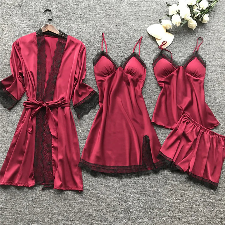 SYLVIE | WOMEN'S SATIN PAJAMA SET LACE ROBE 4