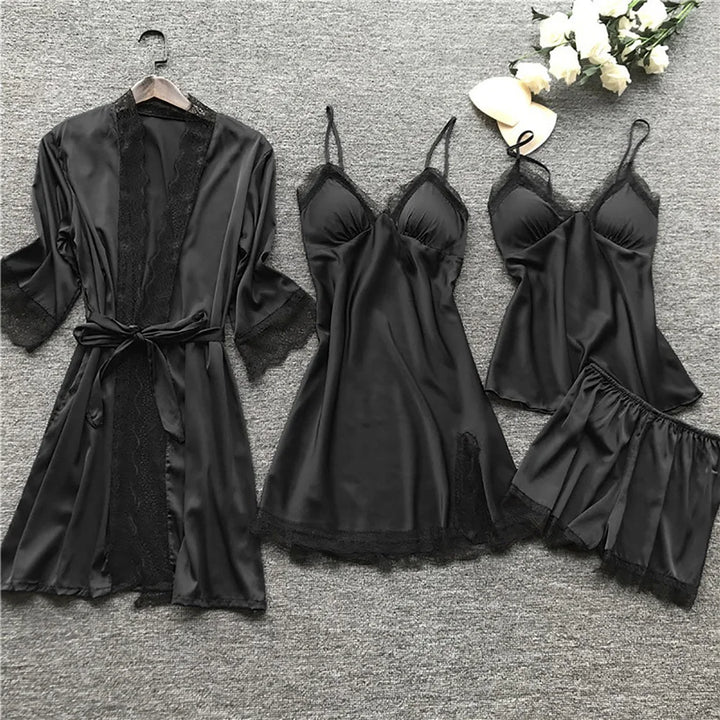 SYLVIE | WOMEN'S SATIN PAJAMA SET LACE ROBE 5