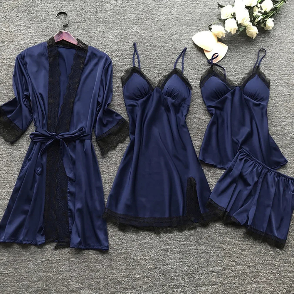 SYLVIE | WOMEN'S SATIN PAJAMA SET LACE ROBE 6