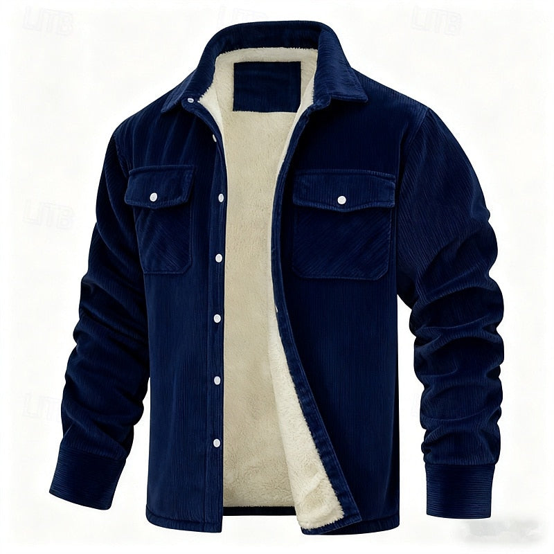 Men's Sherpa Lined Corduroy Shirt Jacket – Navy
