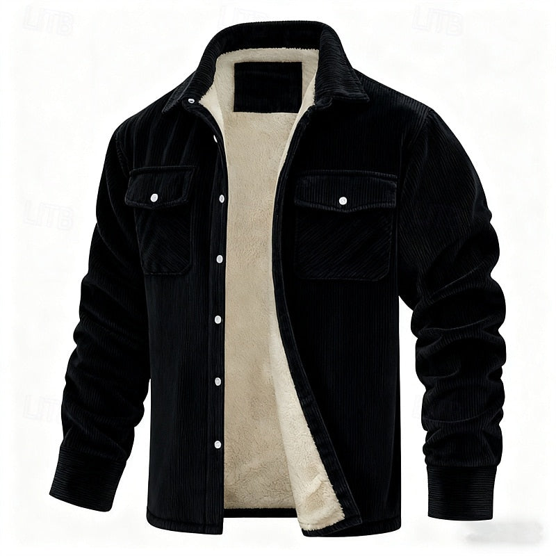 Men's Sherpa Lined Corduroy Shirt Jacket – Black