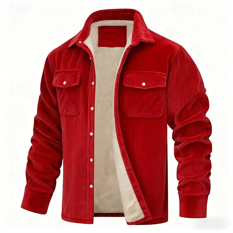 Men's Sherpa Lined Corduroy Shirt Jacket – Red