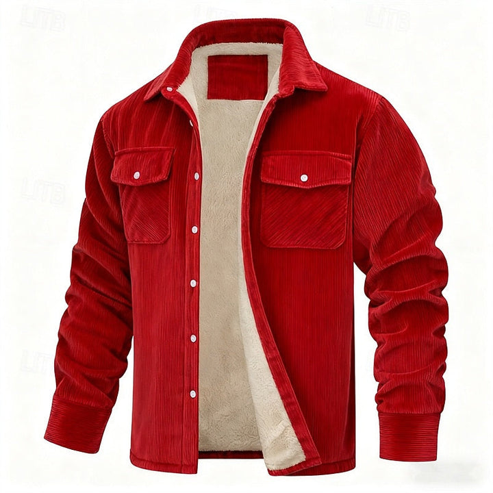 Men's Sherpa Lined Corduroy Shirt Jacket – Red