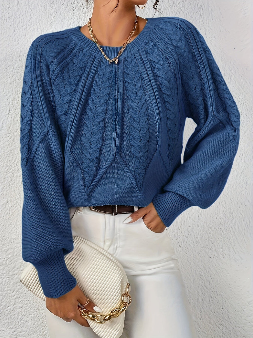 THEODORA - CABLE KNIT BALLOON SLEEVE SWEATER 2