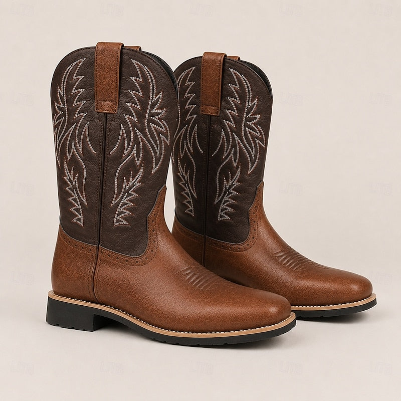 THIBAUD | MEN'S WESTERN COWBOY BOOTS EMBROIDERED SQUARE TOE 6