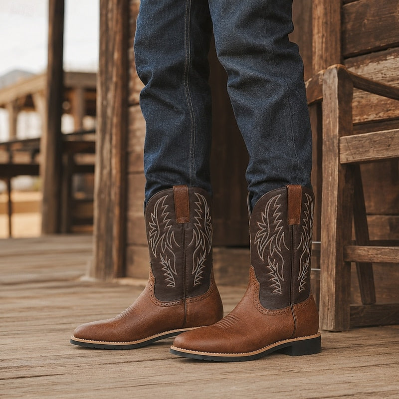 THIBAUD | MEN'S WESTERN COWBOY BOOTS EMBROIDERED SQUARE TOE 9