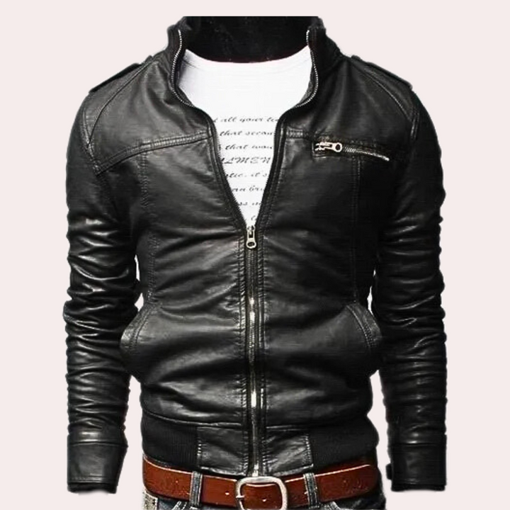 Men's Slim Fit Leather Jacket – Black