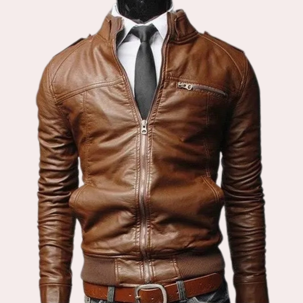 Men's Slim Fit Leather Jacket – Brown