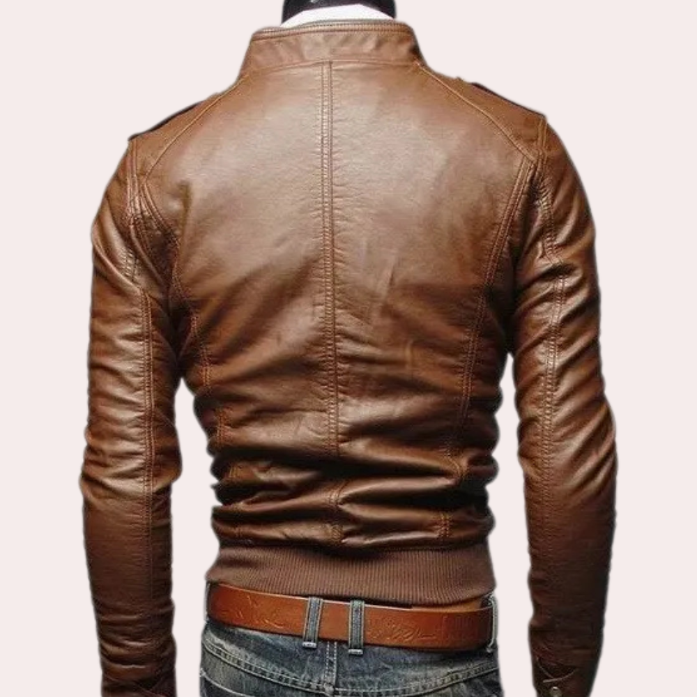 Men's Slim Fit Leather Jacket – Detail View