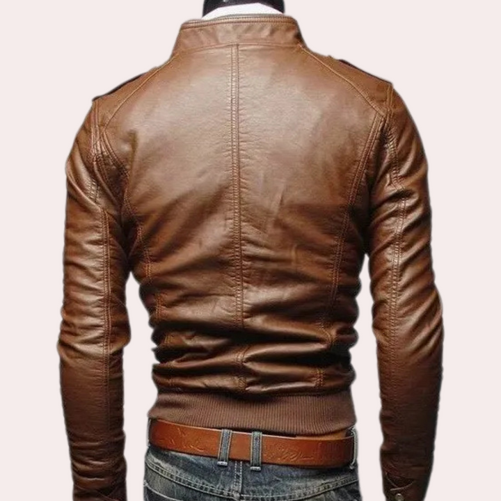 Men's Slim Fit Leather Jacket – Detail View