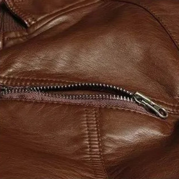 Men's Slim Fit Leather Jacket – Detail View
