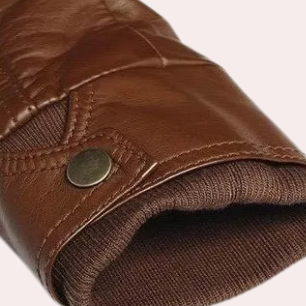 Men's Slim Fit Leather Jacket – Detail View