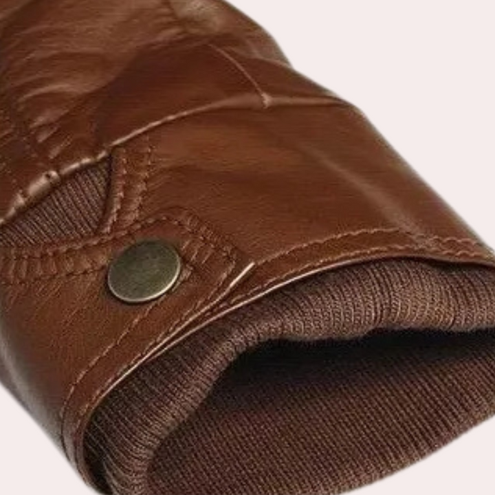 Men's Slim Fit Leather Jacket – Detail View